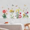 Wall Sticker, Bright Flower Green Leaf Cluster Colored Butterflies Decoration Painting, Bedroom Entrance Diy Self-adhesive Art Decor Decals