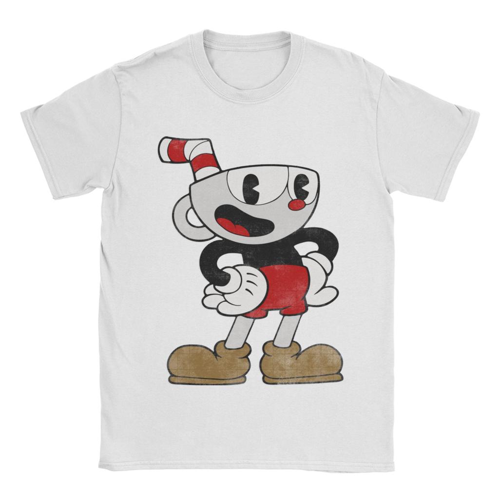 Cuphead T Shirt for Men Pure Cotton Vintage TShirts Crew Neck Tee Shirt Short Sleeve Clothes 4XL 5XL