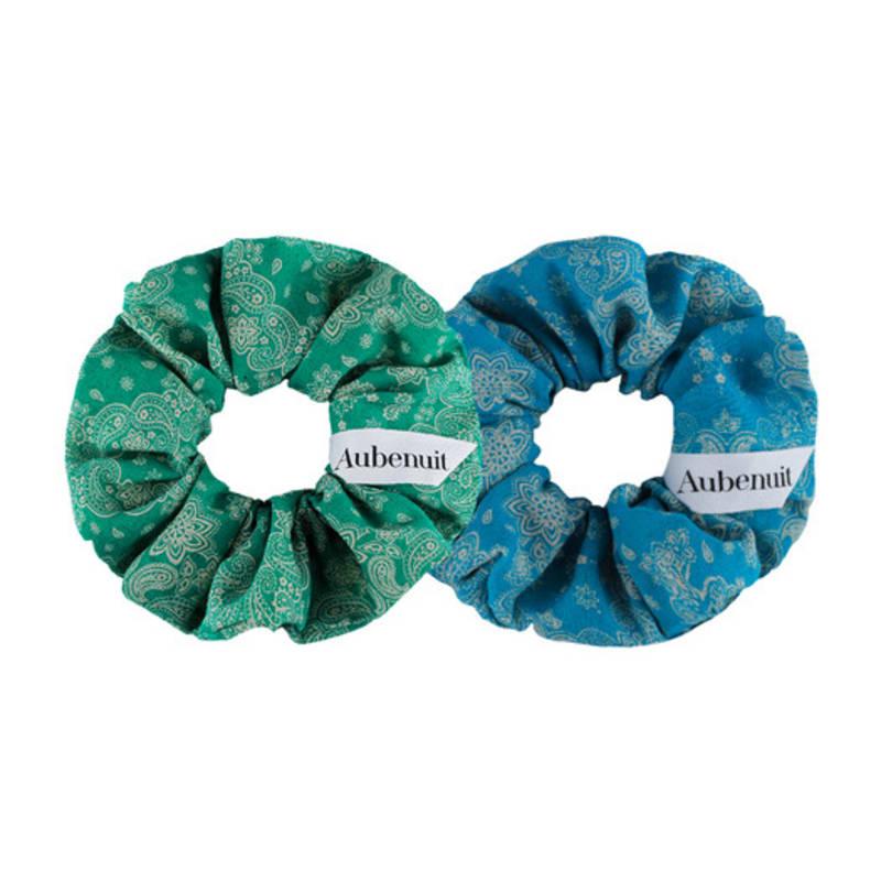 Aube Nuit Bohemian Paisley Linen Hair Scrunchie L size_Ethnic Green