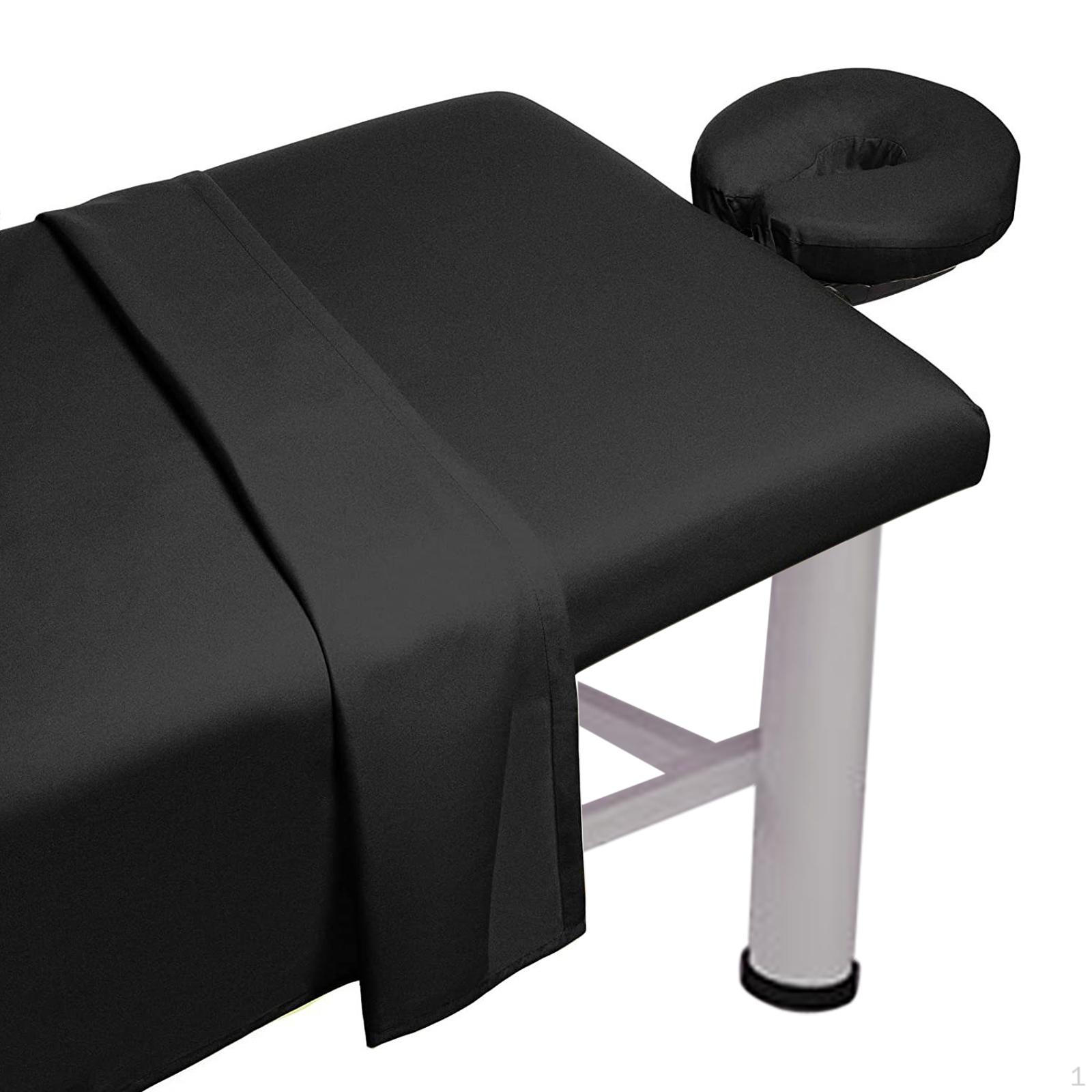 

Комплект простыней для массажного стола из 3 предметов, простыня на резинке, моющаяся, дышащая, чехол для подставки для лица чёрный