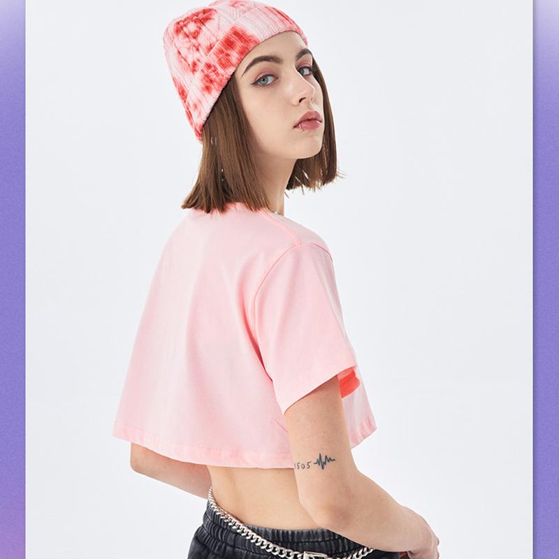 Top corto, maglietta corta bianca da donna, estate, versione coreana a maniche corte, tinta unita, per studenti, a vita alta, con ombelico che perde, ampia e versatile.