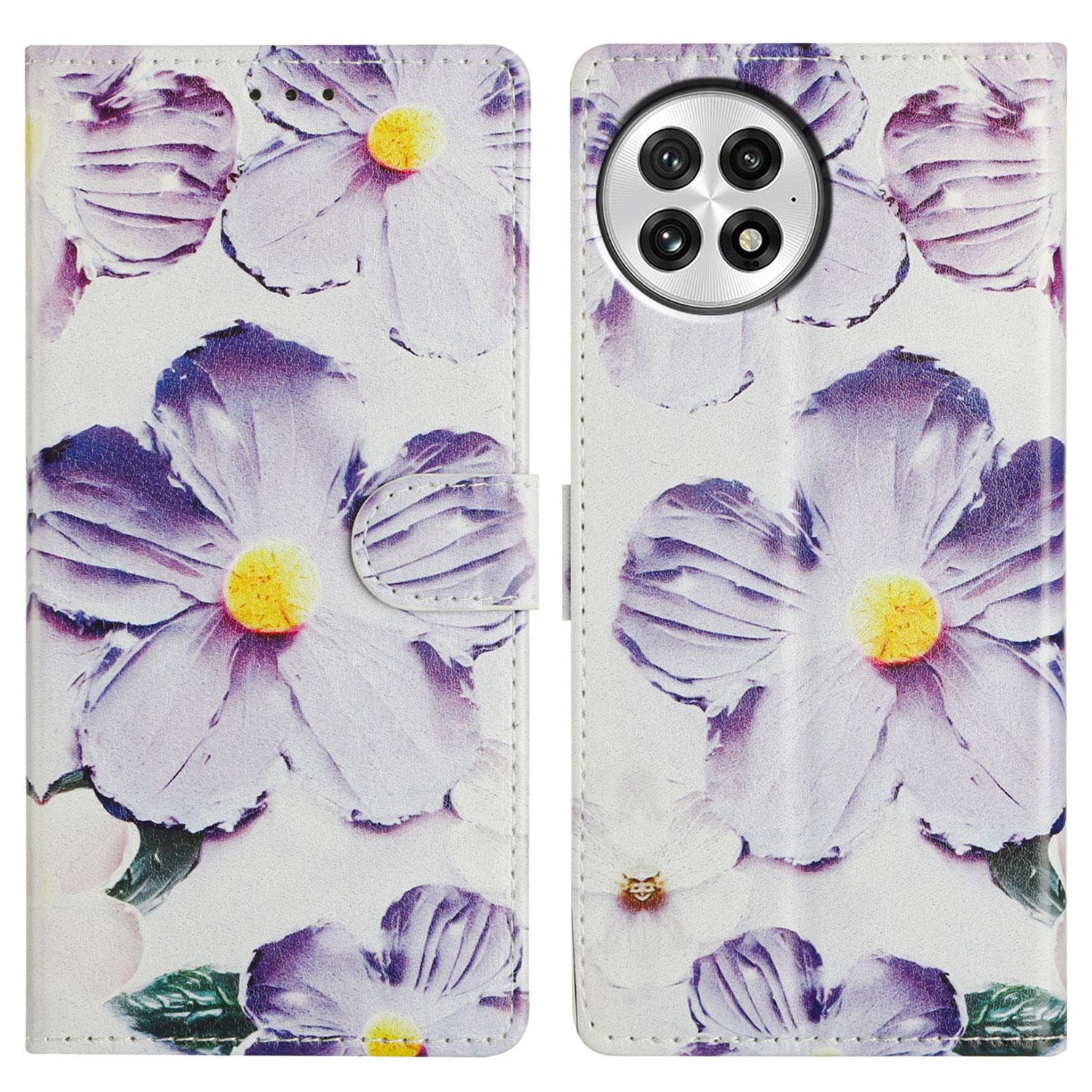 

For OnePlus 13 Wallet Phone Case PU Leather Flip Cover with Stand Card Holder Painted Design Purple Flower