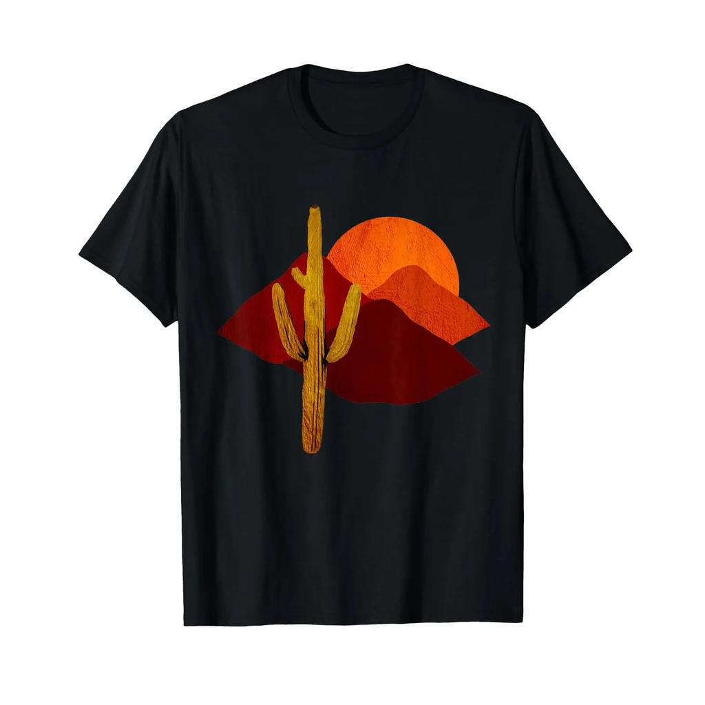 Saguaro Sunset Vintage Desert Cactus Scene T Shirt Vintage Unisex Slightly Soft Comfortable Homme Streetwear Stylish