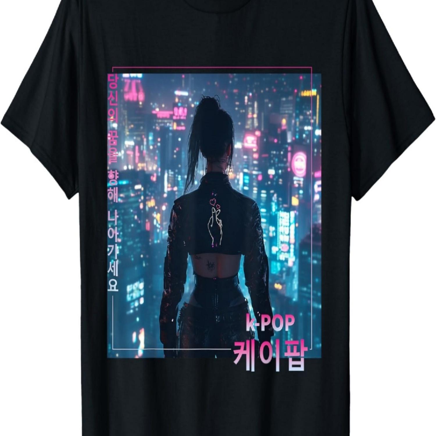 

КОРЕЙСКИЙ Киберпанк СЕУЛ Уличная одежда KPOP Эстетика Футболка(9) S чёрный