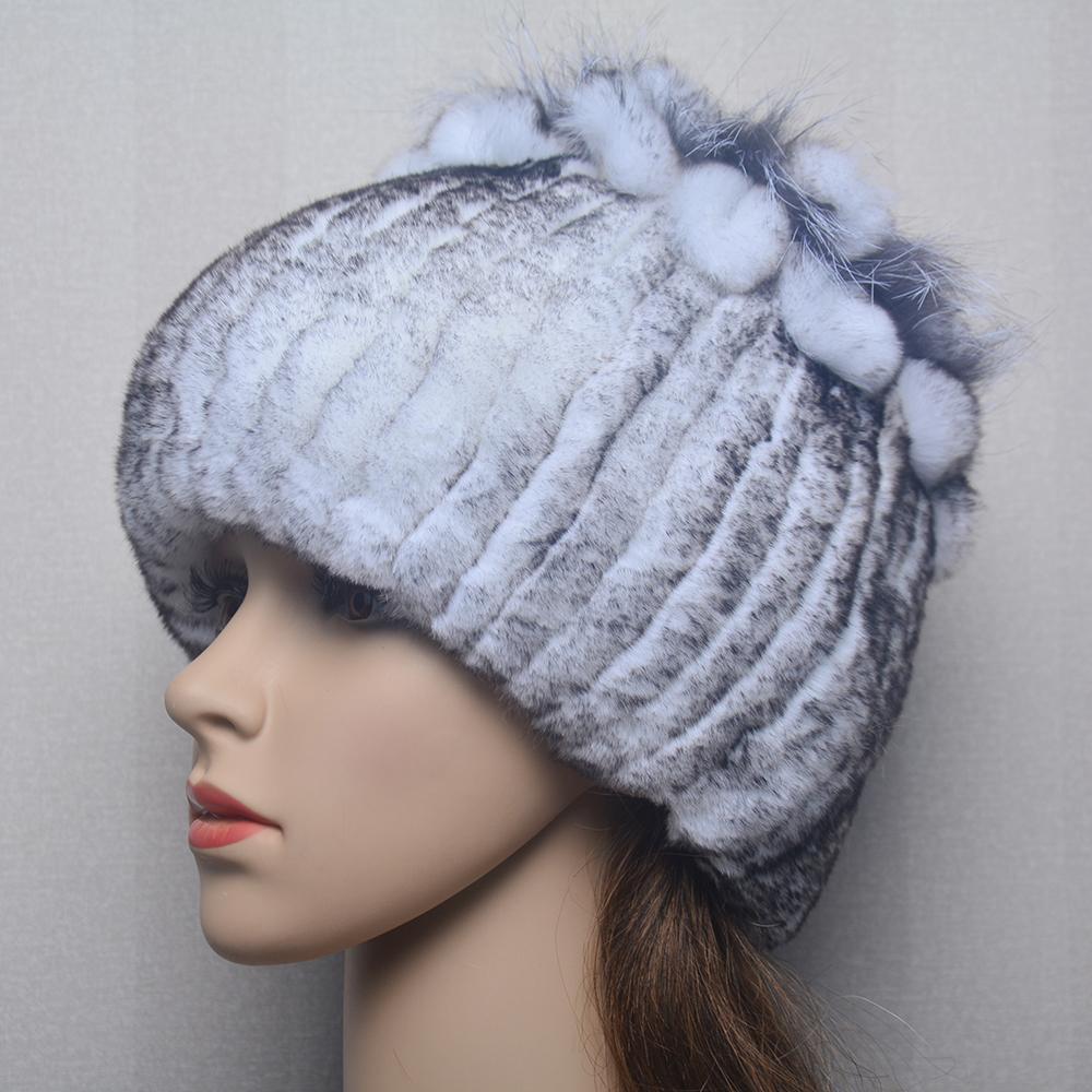 Fluffy Winter Real Fur Hat Natural Rex Rabbit Fur Warm Cap Ladies Knitted 100% Geunine Fur Hats