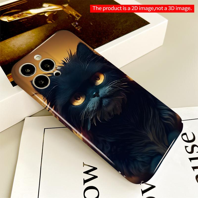 2DFlat Glowing Eyes Black Cat Phone Case All inclusive film hard iPhone case, compatible with iPhone 18 Pro Max 17 16 15 14 13 12 11