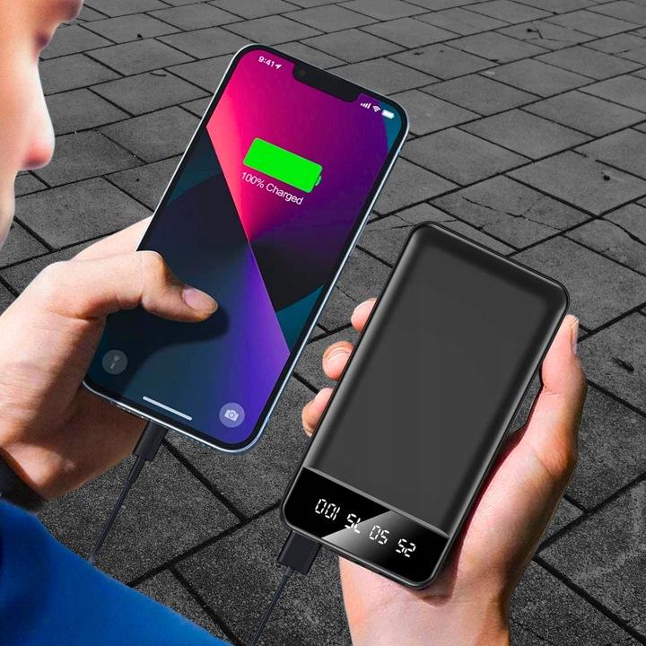 Duży Mocny Szybki Powerbank Ładowarka 10000Mah 2Xusb Usb-C Latarka Led Slim