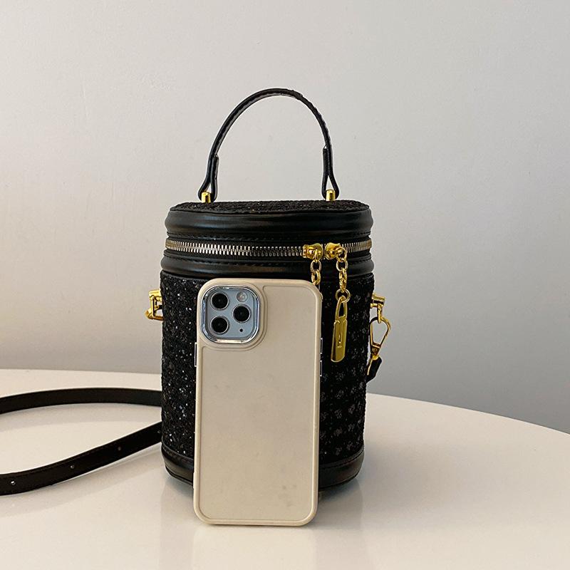 Feminine Shoulder Cylindrical Bag Water Diamond Western Style Bag Fashion Crossbody