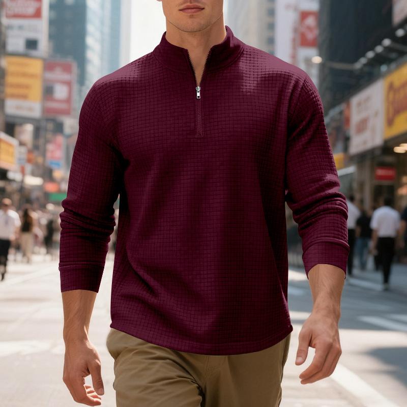 Autumn/Winter Oversized Heavyweight Casual Commuter Sweatshirt Simple Stand Collar Half-Zip Men's Hoodie