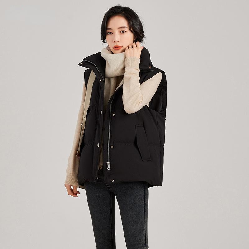 

Пуховый жилет, женский короткий осенне-зимний воротник-стойка, корейский стиль, темперамент, повседневное свободное пальто L чёрный