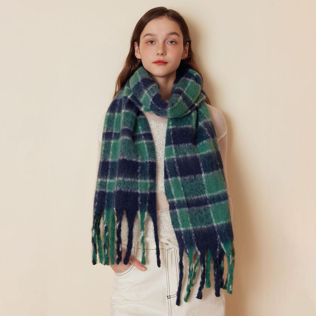 Custom-spun 20 wool designer high-end simple plaid scarf autumn and winter new women's soft warm shawl scarf