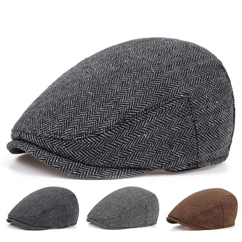 Herringbone Grid Style Beret Hats Fashion Outdoor Windproof Cold Hat Men's and Women's Universal Cap Cotton Warm Caps