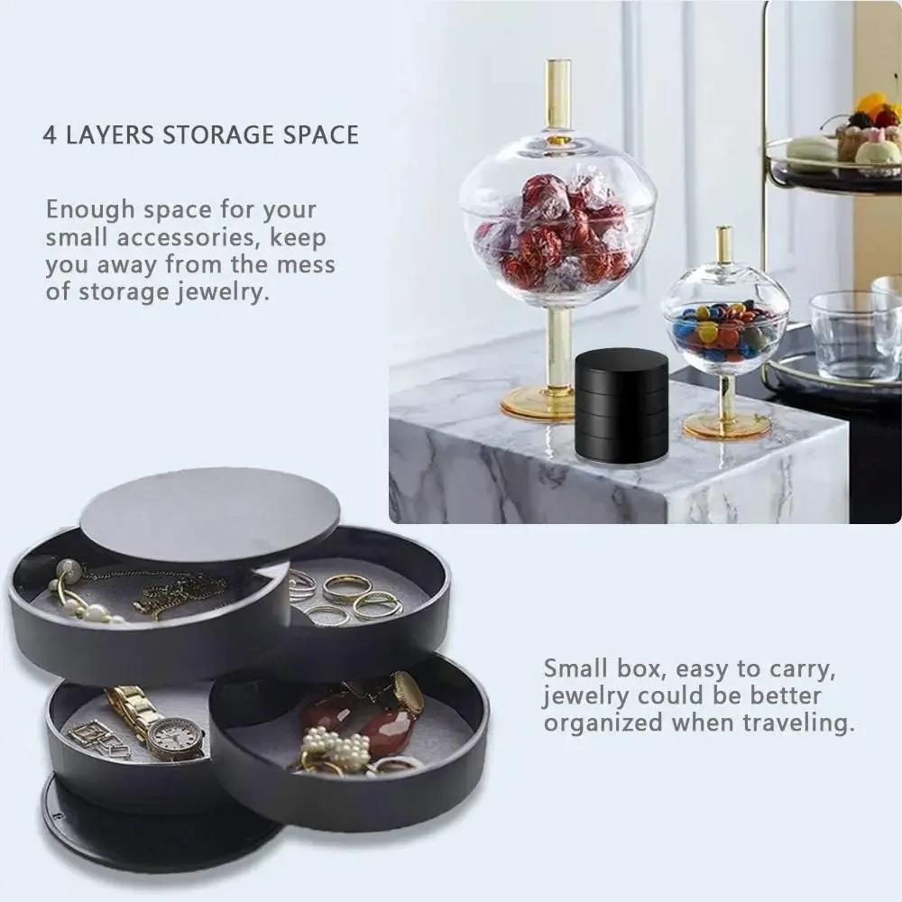 Women's Jewellery Holder, 4-Layer Rotating Design with Lid, Desktop Storage Box for Rings, Bracelets, Earrings and Necklaces