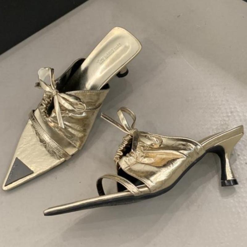 Fashion Elegant Butterfly-knot Brand Designer Slippers Women Fashion Pointed Toe Narrow Band Slide Sandals Sexy Open Toe Dress Shoes