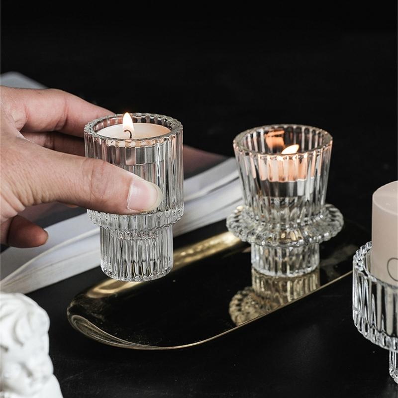 Vertical Stripe Candle Holder Clear Glass Candle Holder Tea Light Holder Centerpiece for Weddings Restaurant Parties