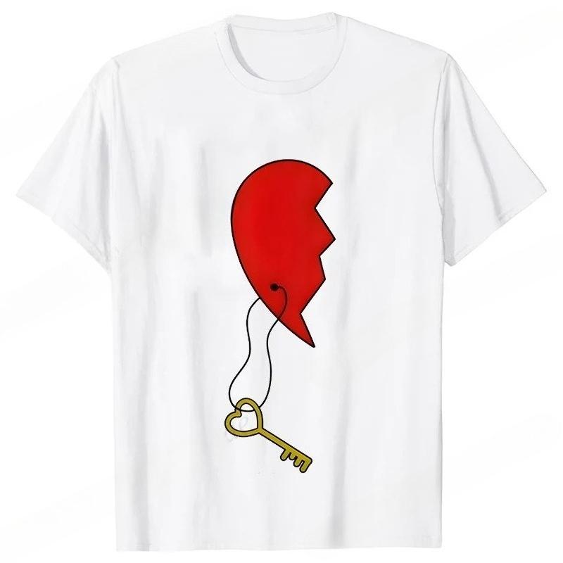Men Women's T-shirt Partnerlook Heart Lock Key Love Funny Fashion Couple Short Sleeved T-shirt Love Couples Outfits Lover Shirt