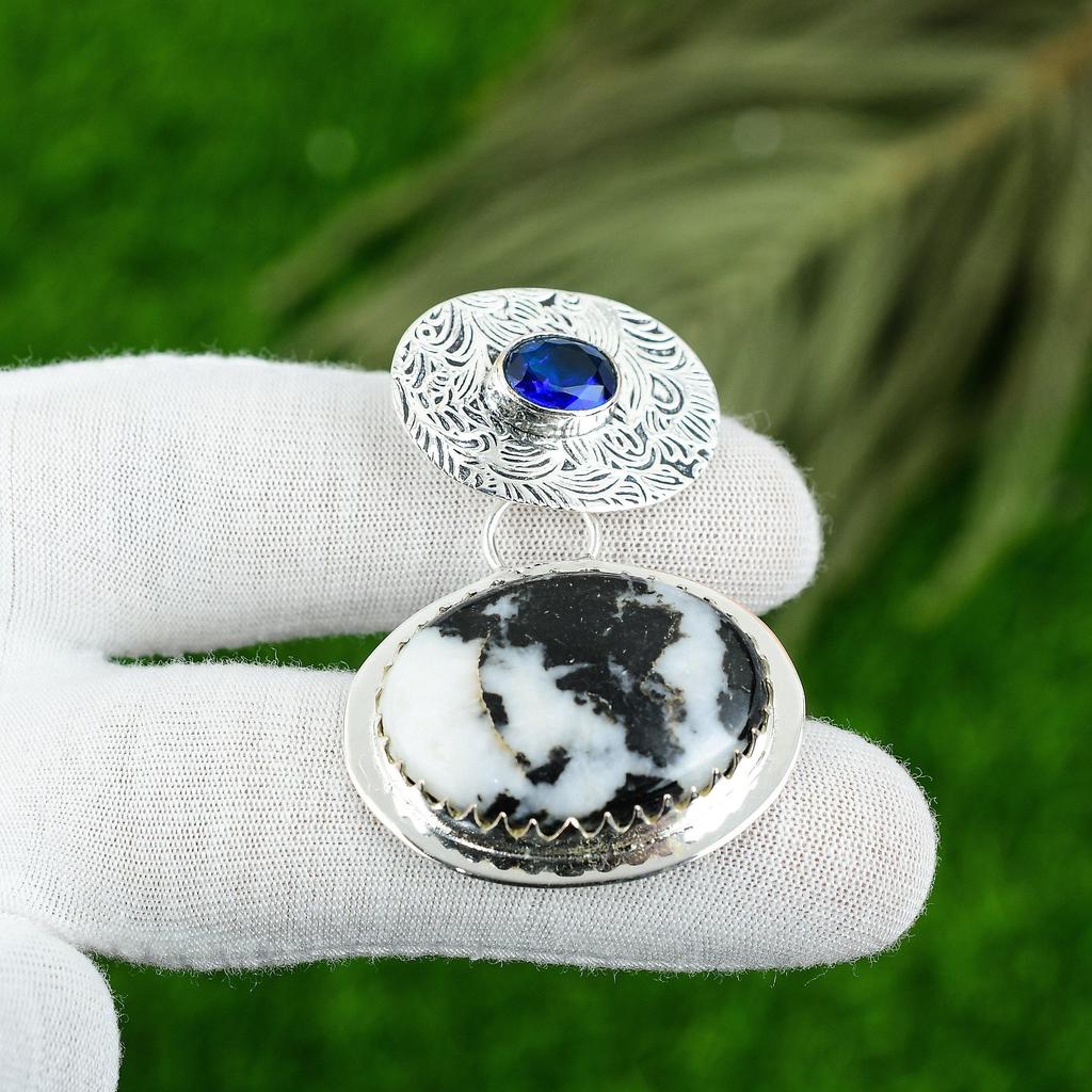 Natural Zebra Jasper Gemstone Pendant 925 Sterling Silver Jewelry For Girls