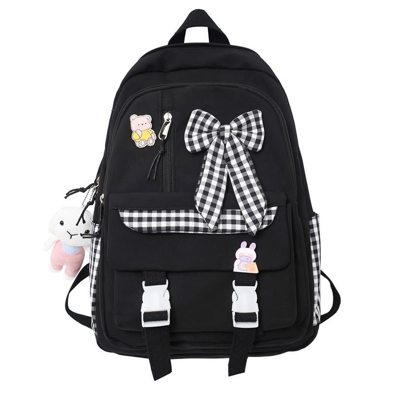 Cute Bow Checkered Decoration For Student Leisure Backpacks For Use Daily