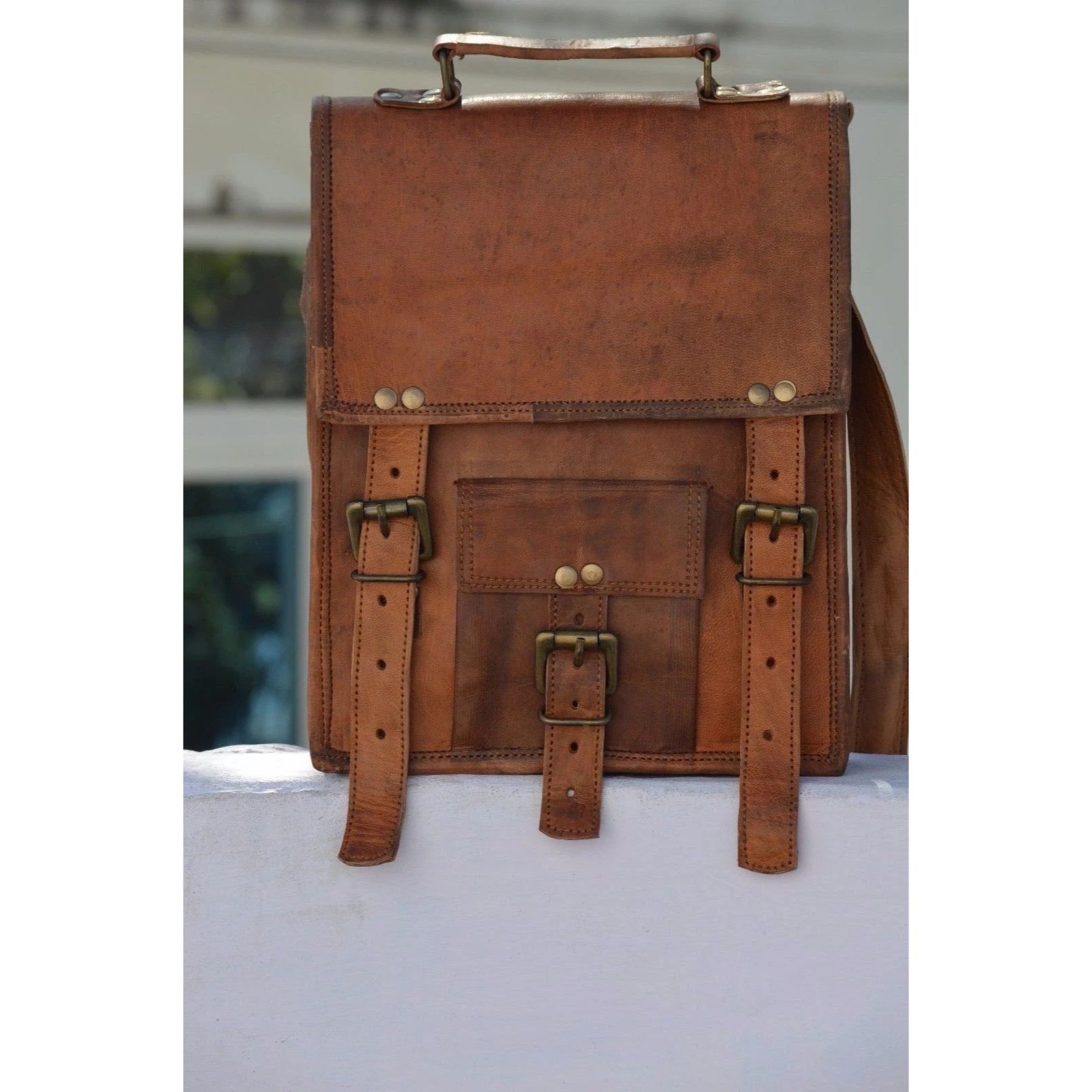 

Men s women s Leather Laptop satchel Vintage Leather messenger Shoulder Bag 11 x 9 x 3 in