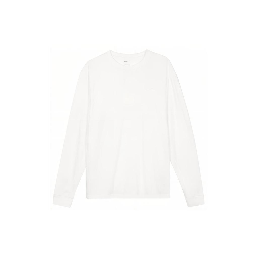 Nike Ensfarget Sport Fritid Løs Rund Hals Langermet Nedfelt Skulder T-skjorte Herre Topper Hvit FB8586-100