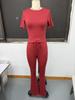 2025 European & American Women's Spring/Summer Solid Color Round Neck Set - Short Sleeve Top & Long Pants