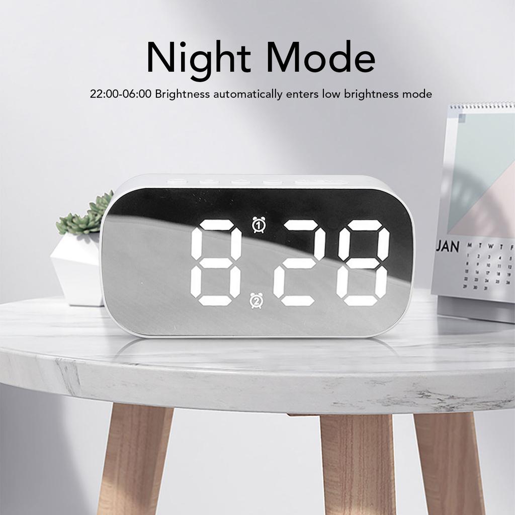 Mirror Alarm Clock LED Display 5 Levels Brightness Date Temperature Display Desktop Digital Clock White