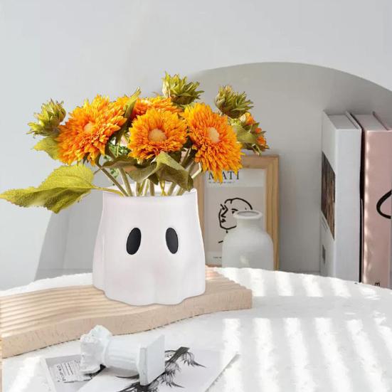 Halloweenský kbelík duch Bílý duch Mísa na bonbóny Květináč Dekorativní váza Květináč duch pro domácí stolní středový prvek Vnitřní venkovní dekorace