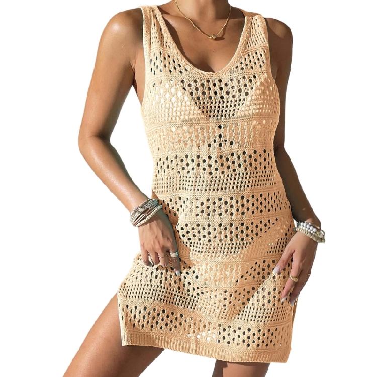 Elegant Knitted Hollowed Out Vest Dress Comfortable Beach Cover Up Dress for Pool Parties and Beach Vacation
