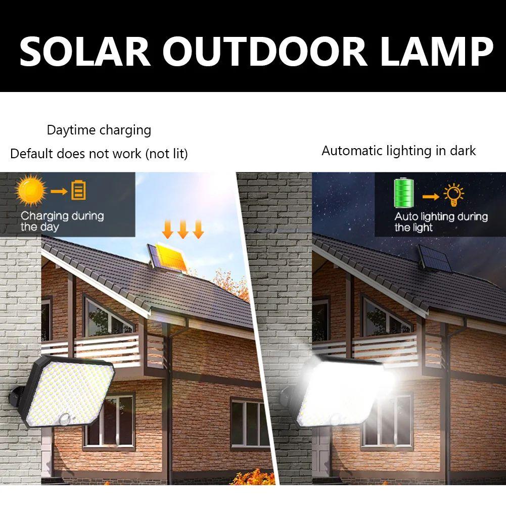 228LED Solar Street Lights Outdoor Waterproof with PIR Motion Sensor Wall Lamp 3 Lighting Mode Garden Patio Solar Powered Light