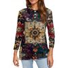 Women's Fashion Casual Lapel Short 3/4 Sleeve Print Shirt Women's Button Up Tops