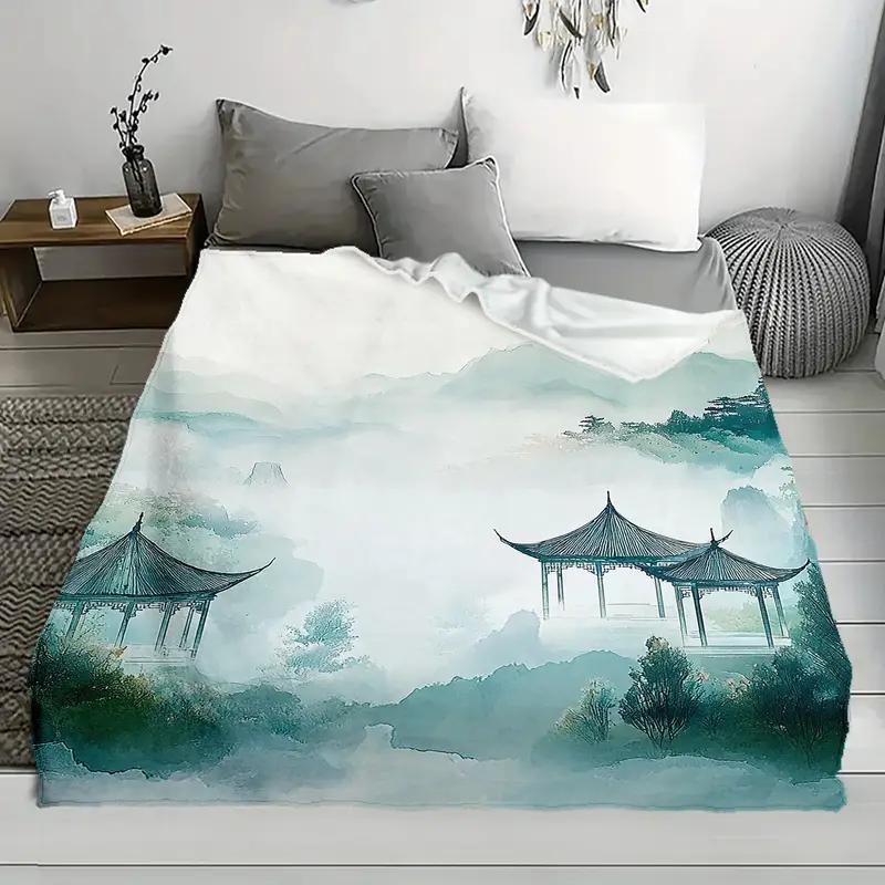Tranquil Landscape Print - Flannel Blanket - Warm and Soft for Bed, Office, Home, Sofa, Camping, Travel, Halloween Christmas