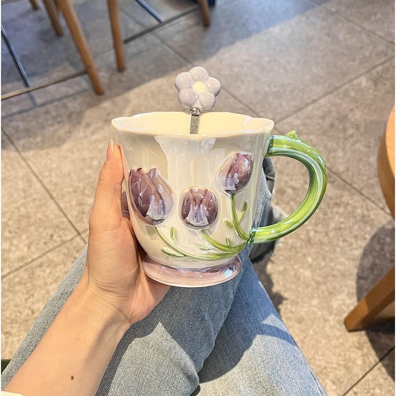 

Кружка Тюльпан Высокая на вид Керамическая чашка Кофейная чашка для завтрака Чашка для воды Свадьба Подружки невесты Подарить Девушкам Сувениры 301-400ml