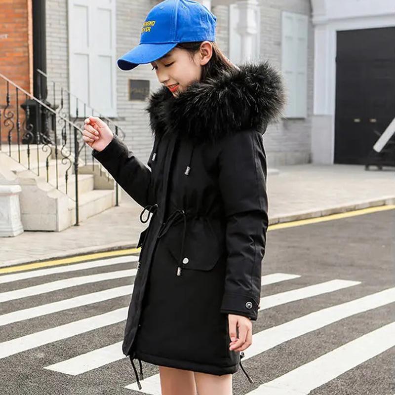 Winter Teen Girls Jacket Velvet Warm Kids Windbreaker Coat for Girls Fur Collar Hooded Parkas Children Outerwear