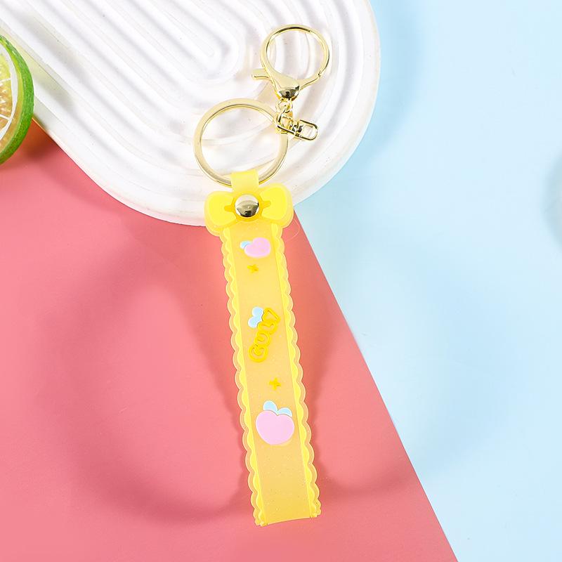 Silicone Glitter Bow Keychain with Leather Strap - Cartoon Style Gift Accessory