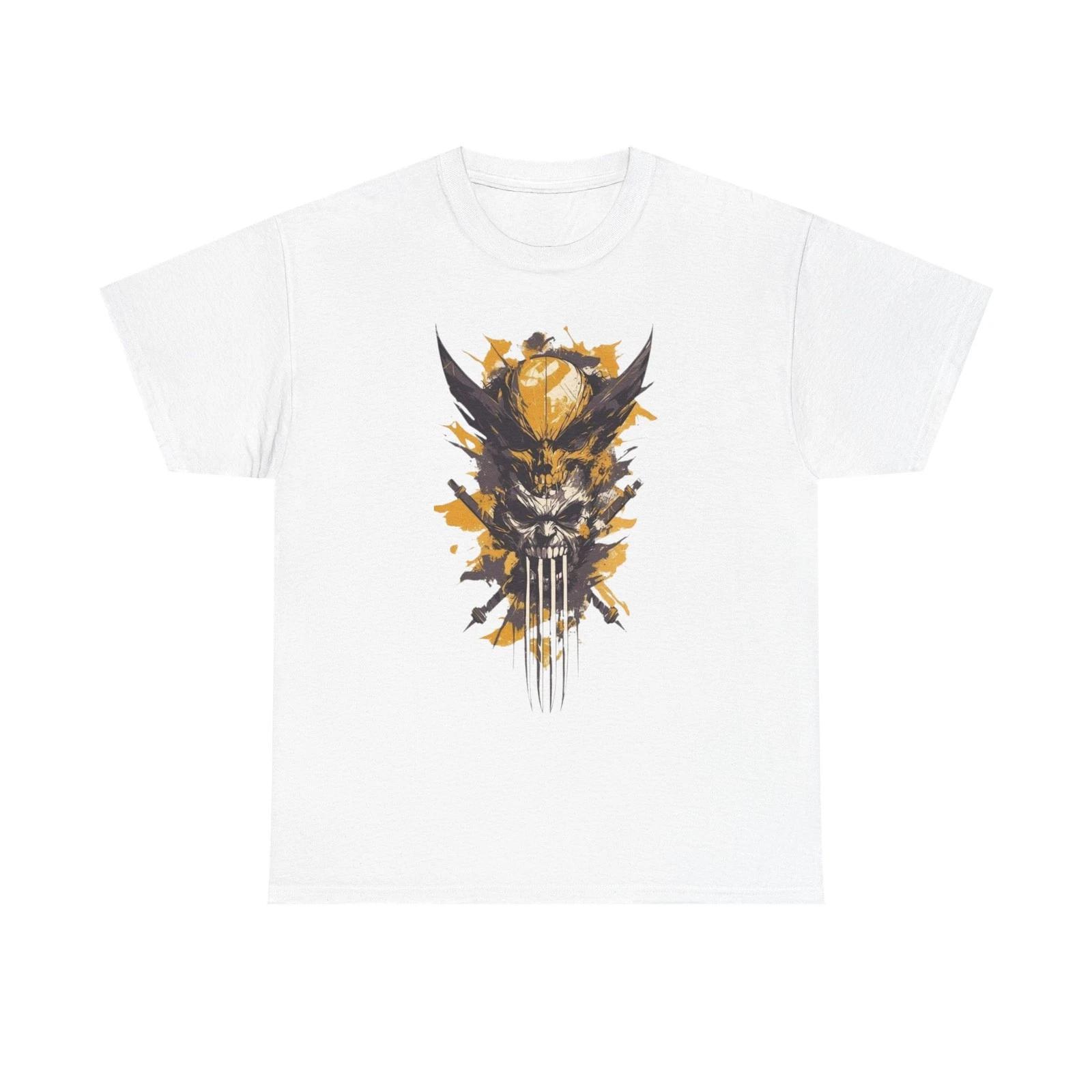 Wolverine Skull Art Tee | Grunge Golden Splash Graphic T-Shirt S