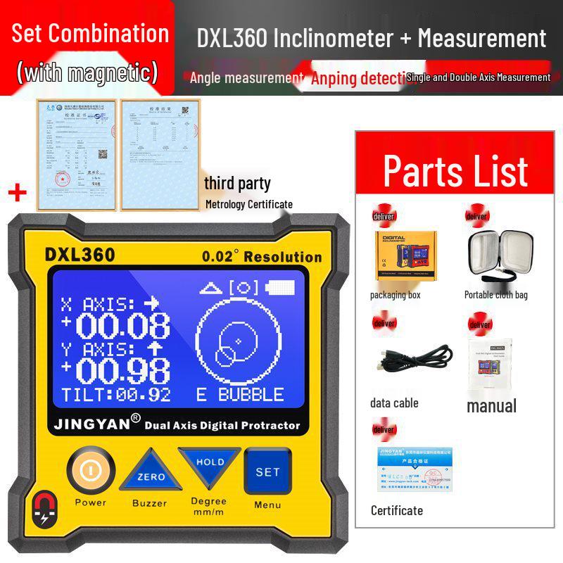Jingyan DXL360S High-Precision Dual-Axis Digital Inclinometer with Gyroscope & Lithium Battery