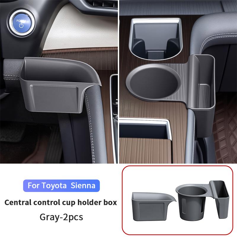 QHCP Center Water Cup Holder Hanger Box ABS Main Driver s Storage Box Small Hanger Box Organizer For Toyota Sienna Granvia 22-25 Gray 2Pcs
