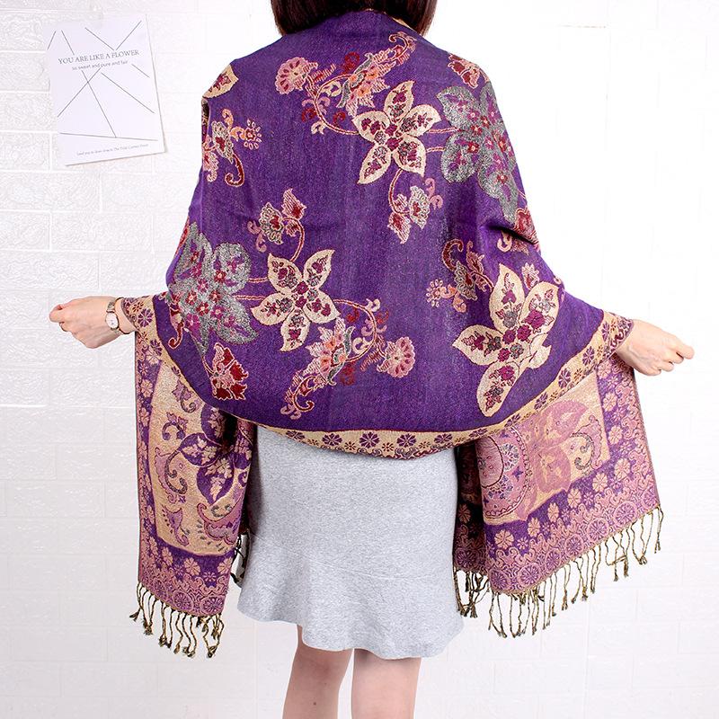 Paisley Pashmina Shawl Scarf Women Jacquard Cashew Printed Scarves Double-side Flowers Borders Female Tassel Blanket Wraps
