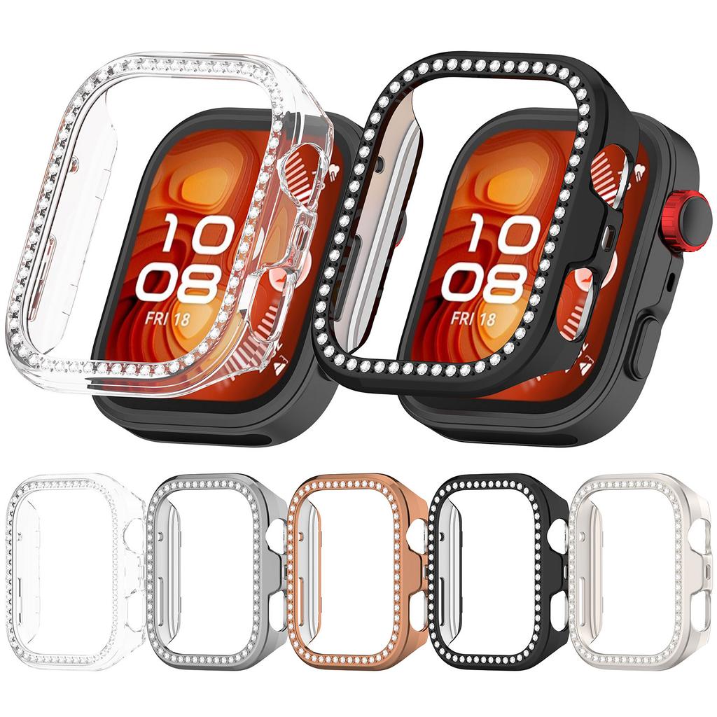 For Huawei Watch Fit 4 Clear Watch Case Rhinestone Decorative Hollow Design PC Watch Cover