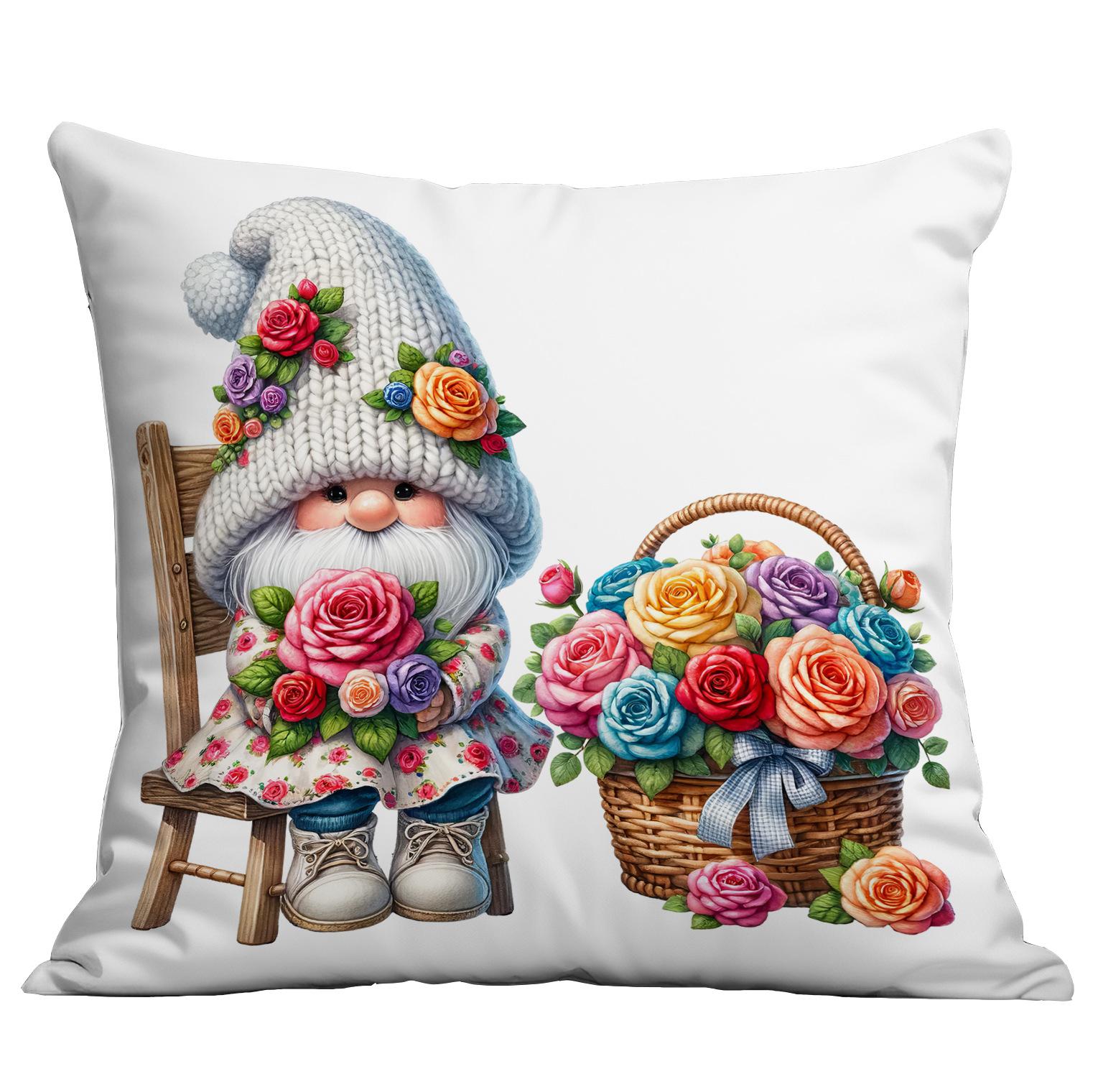 

Новая весенняя наволочка с гномом-эльфом и розой для дома, гостиной, дивана 45 * 45Cm