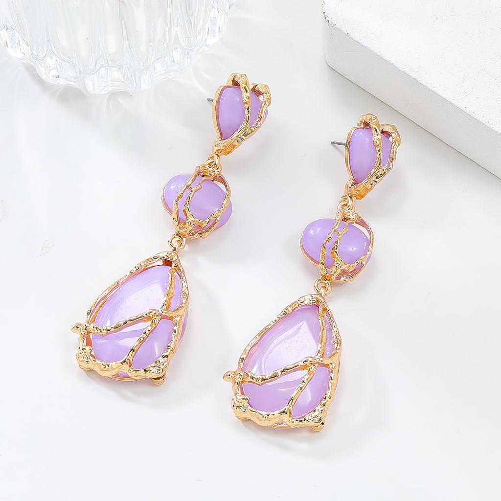 Bohemian Women Earrings Resin Vintage Geometry Piercing Hoop Jewelry Accessories