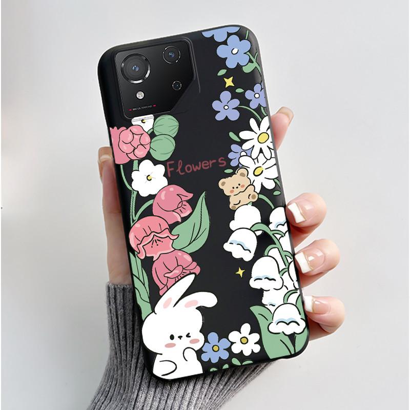 Custodia per Asus ROG Phone 8 Custodia per Telefono ROG 8 Pro Lusso Carino Coniglio Amore Divertente Nero Morbido TPU Silicone Cover Posteriore Protettiva