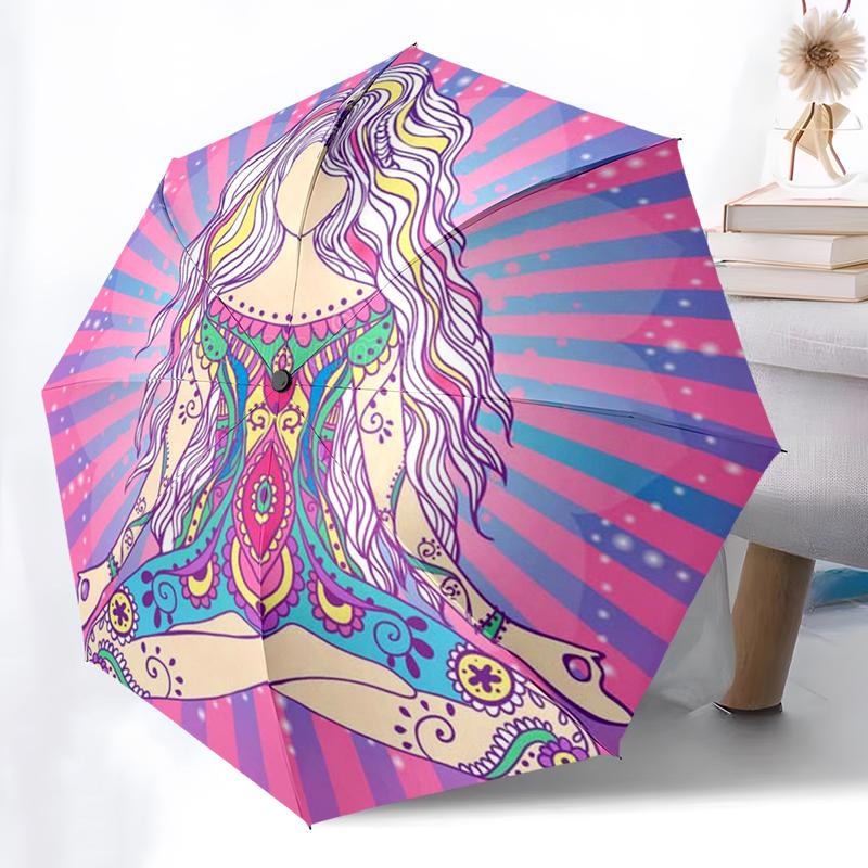 

1PC Meditation Chakra Folding Umbrella Auto-Open Design 8 Iron Ribs Plastic Handle Foldable Sunshade Perfect Christmas Gifts