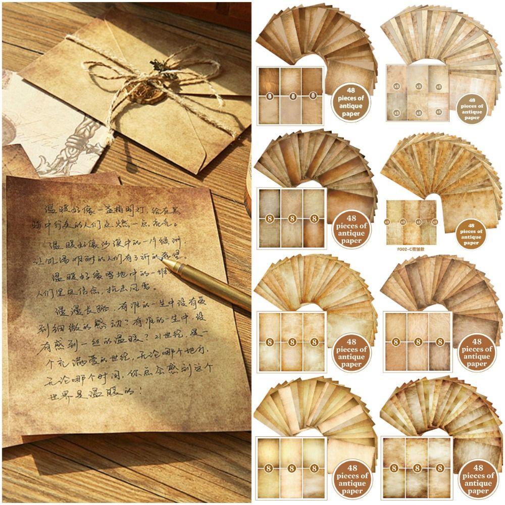 48PCS A4 Writing Paper Brown Decorative Material Paper Retro Letter Paper Scrapbook
