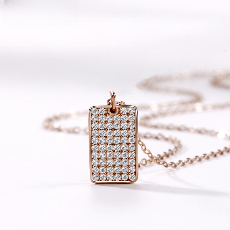 Korean fashion pendant with diamond square necklace Korean version of light luxury collarbone chain women's ins style jewelry