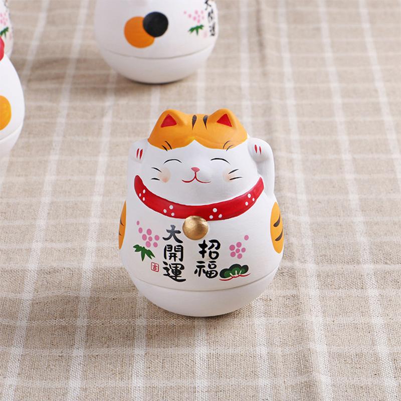 Vaso de Cerámica Japonesa Gato de la Suerte Artesanías Daruma Dibujos Animados Adornos de Gato de la Suerte Paisaje Decoración para el Hogar Estatua Figuritas Gato de la Fortuna