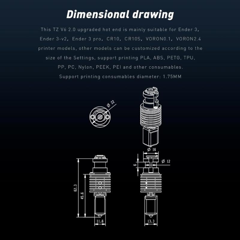 24 V 48 W Verbessertes Rapid Heat V6 Hotend Bimetall Heatbreak Keramik-Heizkerne Flow für 1,75 mm Filament 3D-Drucker