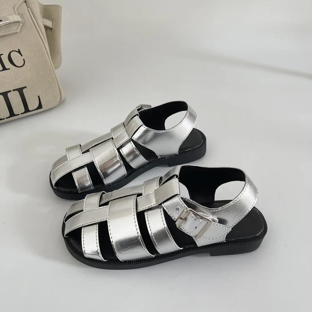 Roman Sandals Female 2024 Summer Retro Flat Bottom Baotou Casual Shoes Hollow Woven Low Heel Sandales Zapatos Para Mujeres
