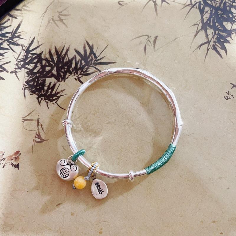 

Zuyin 9999 Бамбуковый узел Высокий браслет с плетением узла в старинном стиле с безопасным дизайном Браслет из чистого серебра, браслет и подарок на День святого Валентина Adjustable size