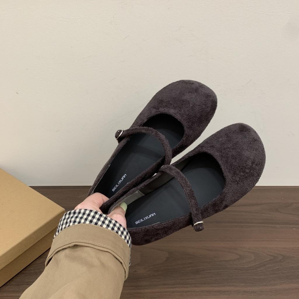 Retro Late Evening Wind Suede Mary Jane Shoes Children Autumn and Winter New Red Ballet Light Mouth Soft Flat Single Shoes Women